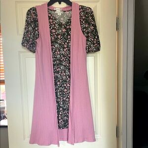 Girls green floral dress with cardigan